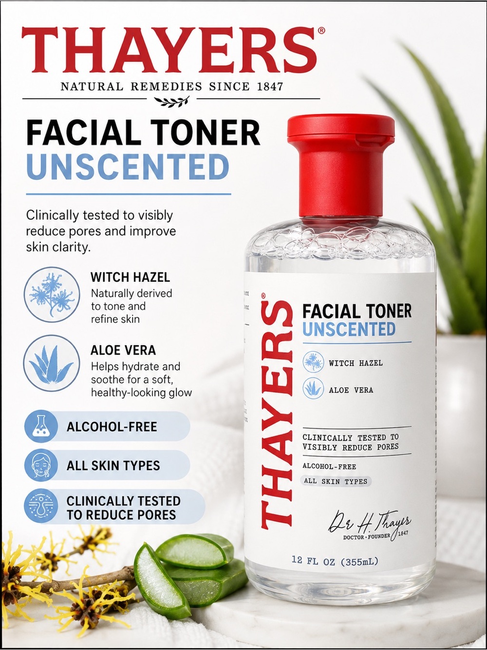 Thayers Unscented Facial Toner — Clear with Red Cap